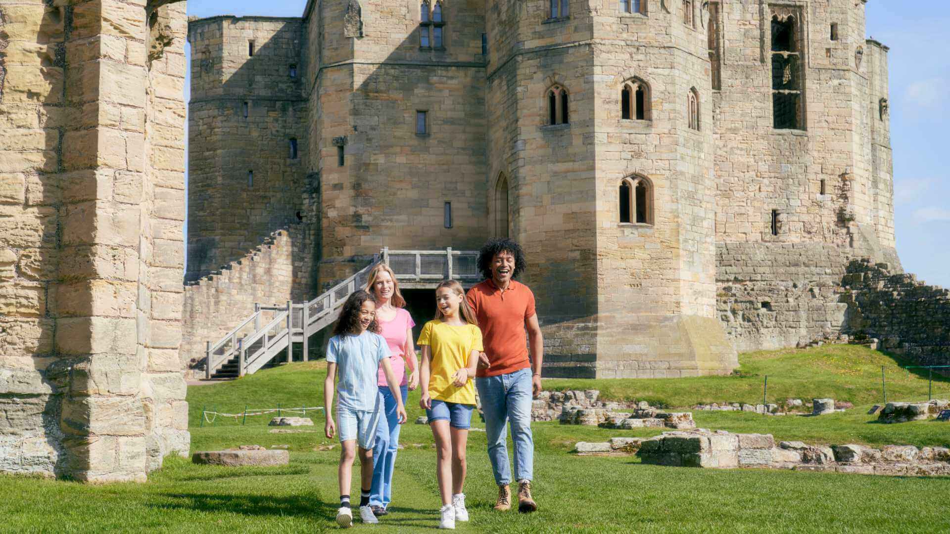 Family explore Warkworth Castle